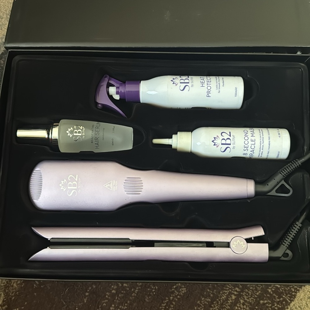 Sutra Beauty 5-Pc. Hair Styling Gift Set; Flat Iron, Heat Brush, Protectant NEW - Picture 4 of 11